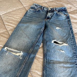 Zara distressed wide leg jeans